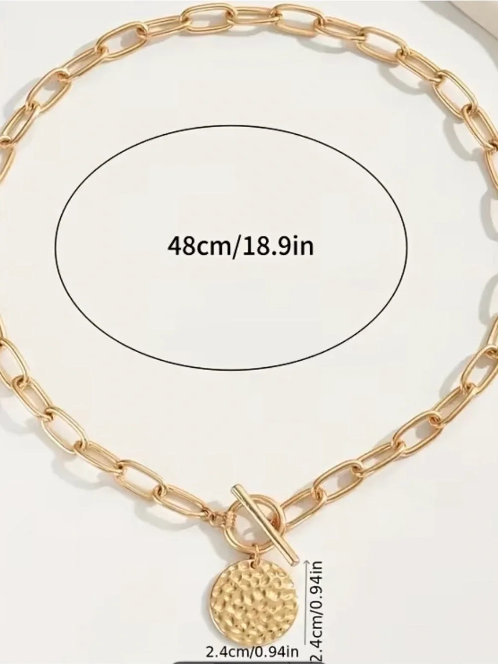 Source Unknown Gold Hammered Disc Toggle Link Necklace